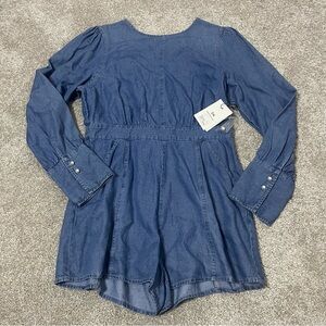 NWT Something Navy Denim Chambray Long Sleeve Romper